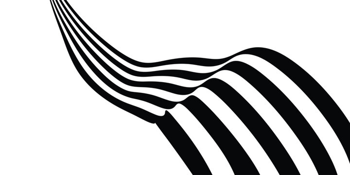 Black on white abstract perspective line stripes with 3d dimensional effect isolated on white.