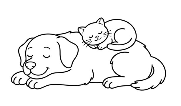 Untitled design - 1Sleeping Cat and Dog Outline Sticker Cute Pet Line Art Vector Illustration