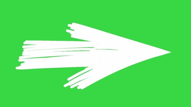 Hand Drawn White Brush Stroke Pointer Arrow Animation on Green Screen Background