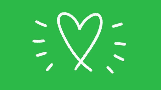 Hand Drawn Radiant Heart Shape Spark Burst Animation on Green Screen Background