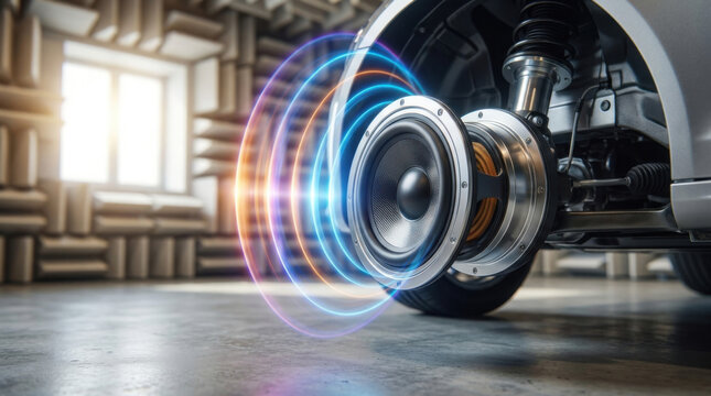 Audio speaker sound wave car wheel automotive metal studio interior technology