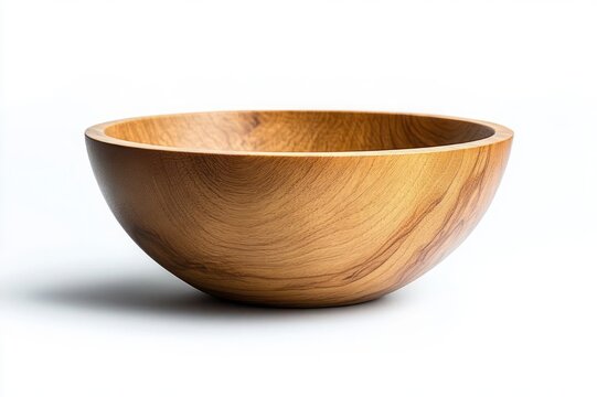 minimal wooden bowl with warm wood grain on white background casting a soft shadow, serene handcrafted kitchenware