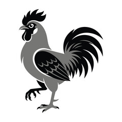 Rooster standing on one leg looking left black and white silhouette graphic design animal © RebatBacham