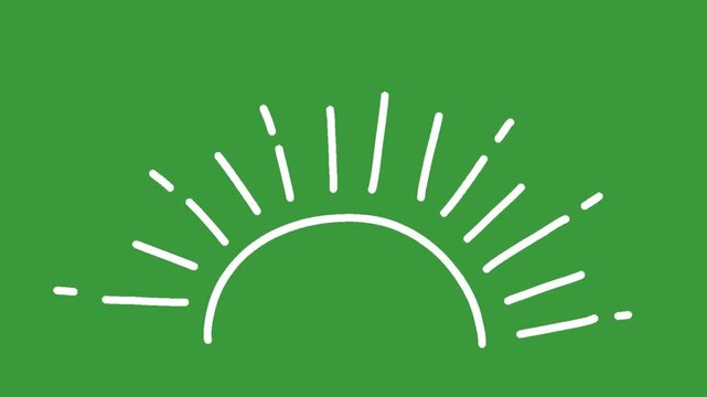Hand Drawn Half Circle Rising Sun Burst Animation on Green Screen Background