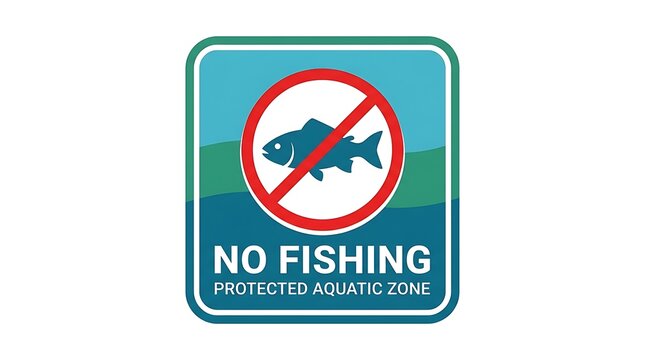 No fishing sign. Protected aquatic zone icon. Wildlife regulation.