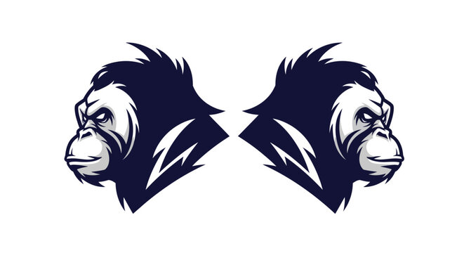 Mirrored Gorilla Heads Symmetrical Design.