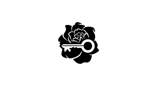 Black rose and key silhouette illustration.