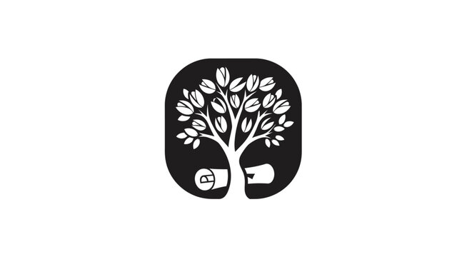 Minimalist black and white tree with owl logo design.