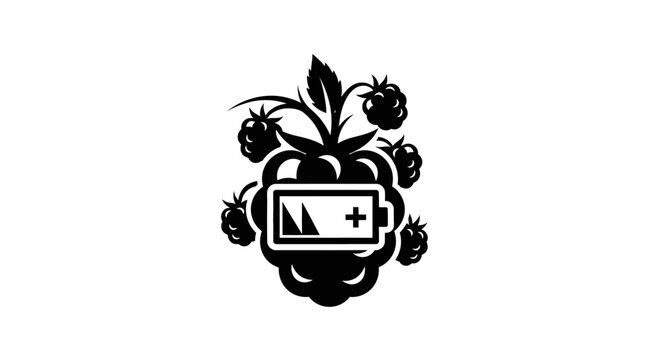 Black and white raspberry battery icon design.