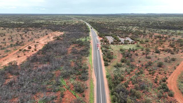 Aerial View of Stuart Highway at the South Australia and Northern Territory Border Rest Area, Outback Highway Road Trip