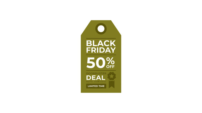 Green Black Friday price tag with fifty percent deal.