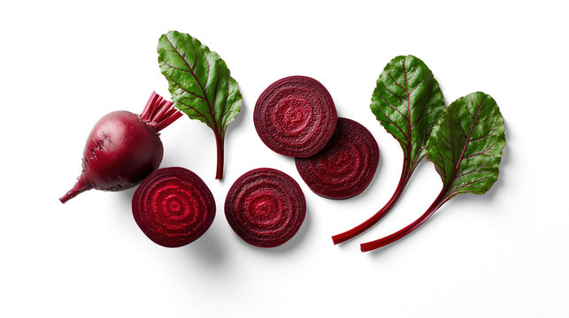 Fresh Beets and Greens Arrangement On White Background