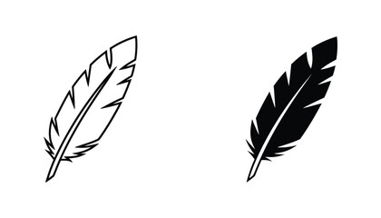 Minimalist bird feather vector set featuring detailed outline and solid black silhouette designs isolated on white background for nature and decorative use © Sakibul Hasan