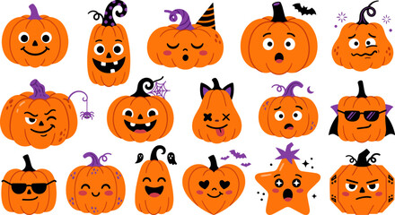 Fototapeta premium Halloween pumpkins and faces for spooky decorations and costumes