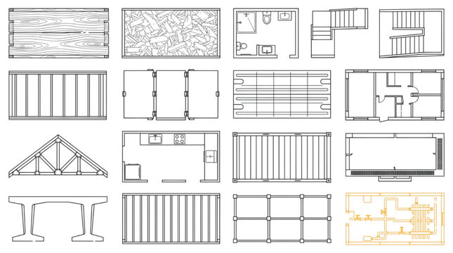 Top view construction and architectural plan icons