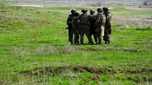 Modern Russian soldiers during training at the training ground