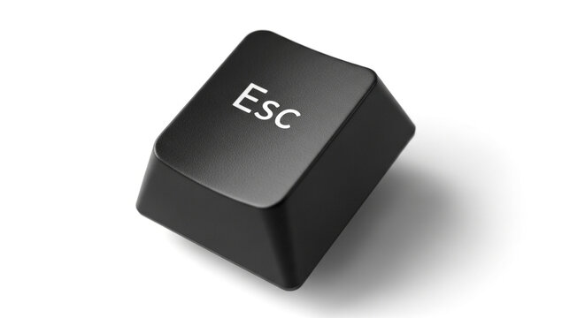 Single black escape key from a computer keyboard floating against a clean white background for digital concepts