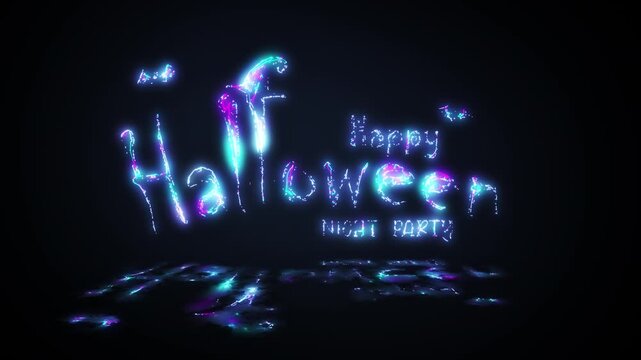 Animation text of Halloween Night Party laser neon glitch text effect on black abstract backgroud. Promote advertising concept isolate using QuickTime Alpha Channel proress 444