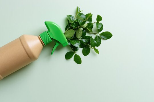 The Spray Bottle and Lush Green Leaves in a Gentle Indoor Garden Scene