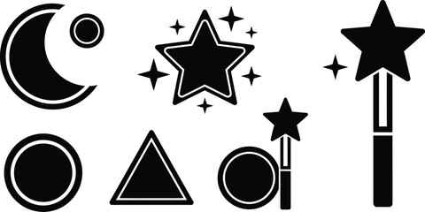 Celestial silhouette icons moon stars and magic wand isolated on transparent background © HAFIJA KHATUN