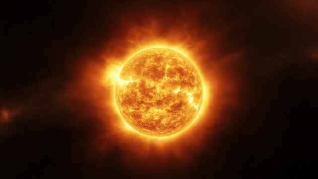 Majestic Burning Sun with Solar Flares in Space