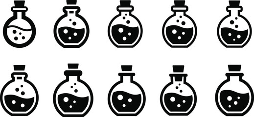 Potion bottles icon set magic alchemy elixir vector illustrations for ui ux © HAFIJA KHATUN