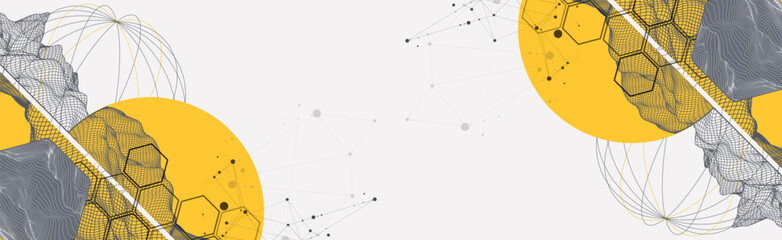 Abstract wireframe background. Modern science or technology art elements. Surface illustration inside circles © Alex
