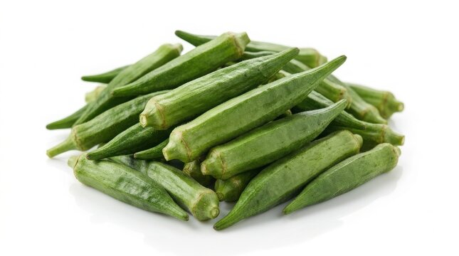 Fresh green okra pods displayed in natural light setting