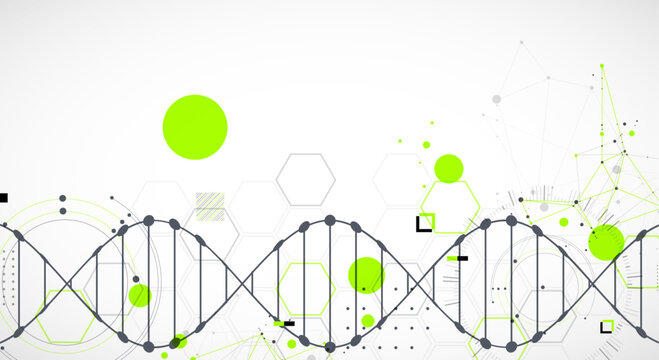 Abstraction on a scientific medical theme. Creative image of a DNA molecule with art elements.