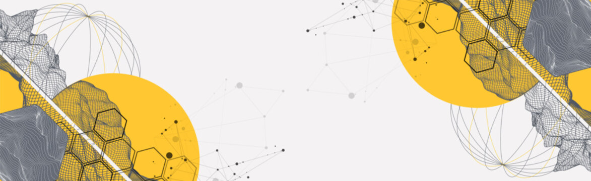 Abstract wireframe background. Modern science or technology art elements. Surface illustration inside circles