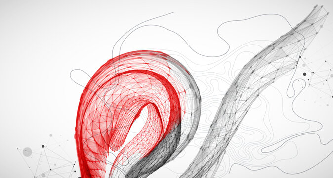 Abstract scientific illustration of  wireframe wave, black and red line art on white background. Vector