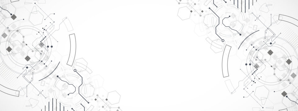 Technological background in gray colors. Used technical lines and a pattern of squares with different shades of gray.