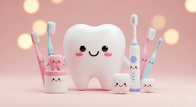 Dental Care Cute Cartoon Characters for Oral Hygiene Promotion
