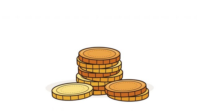 Gold Coin Stack Animation Floating with Soft Bounce on White Background