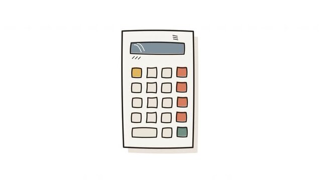Calculator Animation with Colorful Buttons Assembling on White Background