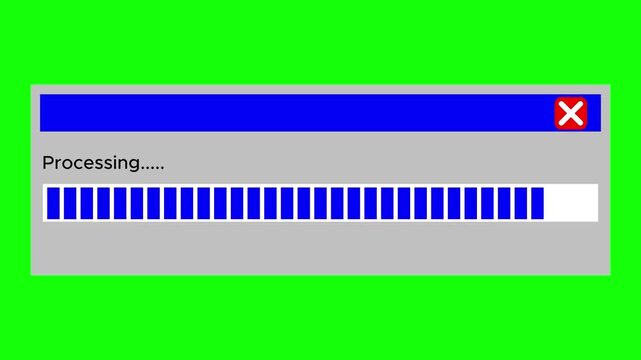 Retro 90s Computer Loading Progress Bar Dialog Box Green Screen Motion Graphic Overlay