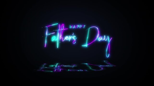 Animation text of Happy Fathers day laser neon glitch text effect on black abstract backgroud. Promote advertising concept isolate using QuickTime Alpha Channel proress 444