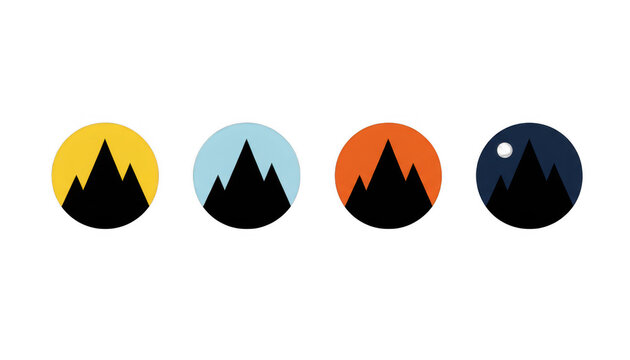 Stylized Mountain Peaks in Different Colored Circles
