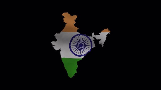 India Map Shape with Waving Flag Texture Animation on Transparent Background Seamless Loop 4K
