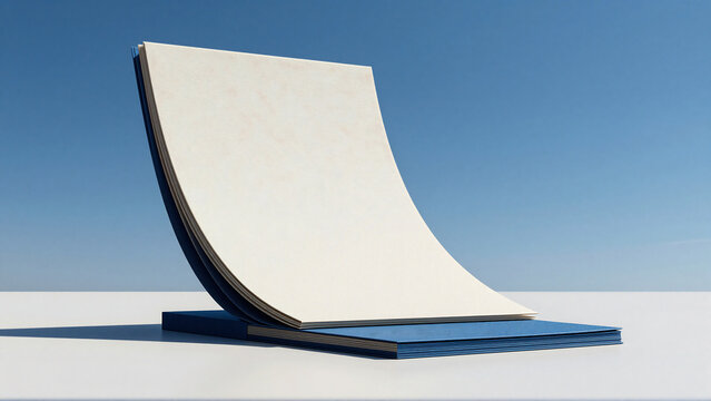 Blank Open Paper Notepad Standing Against A Clear Blue Sky Background