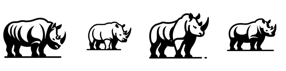 Rhinoceros silhouette vector collection, black rhino icons in different poses, wildlife animal illustration set © fah 027