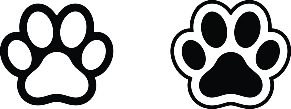 Two black and white paw prints isolated on a white background vector illustration