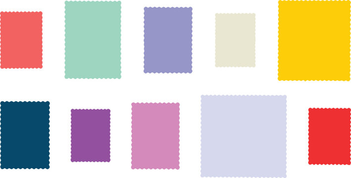 Assorted color swatches with scalloped edges for design projects and material selection