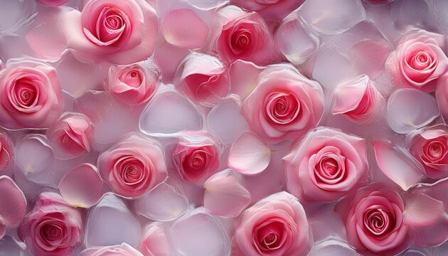 abstract seamless backdrop of pink rose petals frozen in ice