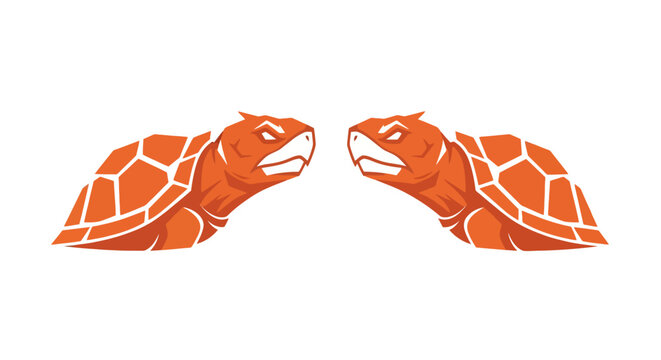Two cartoon turtles facing each other with open mouths.