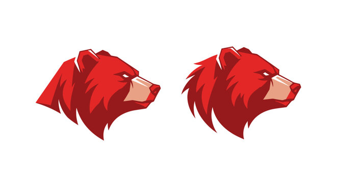 Red Bear Head Illustration with Sharp Details.