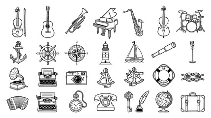 Vintage Collection: Music, Nautical, Travel & Communication Icons © jono