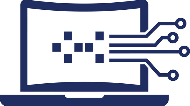 Laptop with data stream icon isolated on transparent background