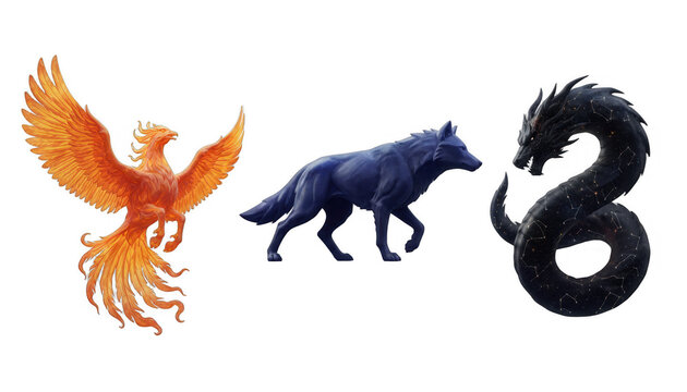 Mythical Creatures: Phoenix Wolf and Dragon