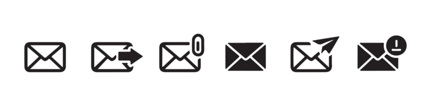Email icon set, message outline symbol, mail vector, receive and send correspondence.